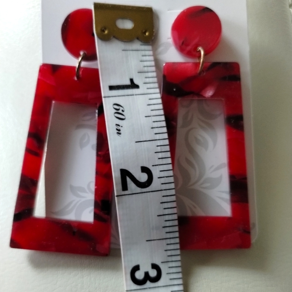 New Red Acrylic Abstract Earrings - Picture 6 of 8